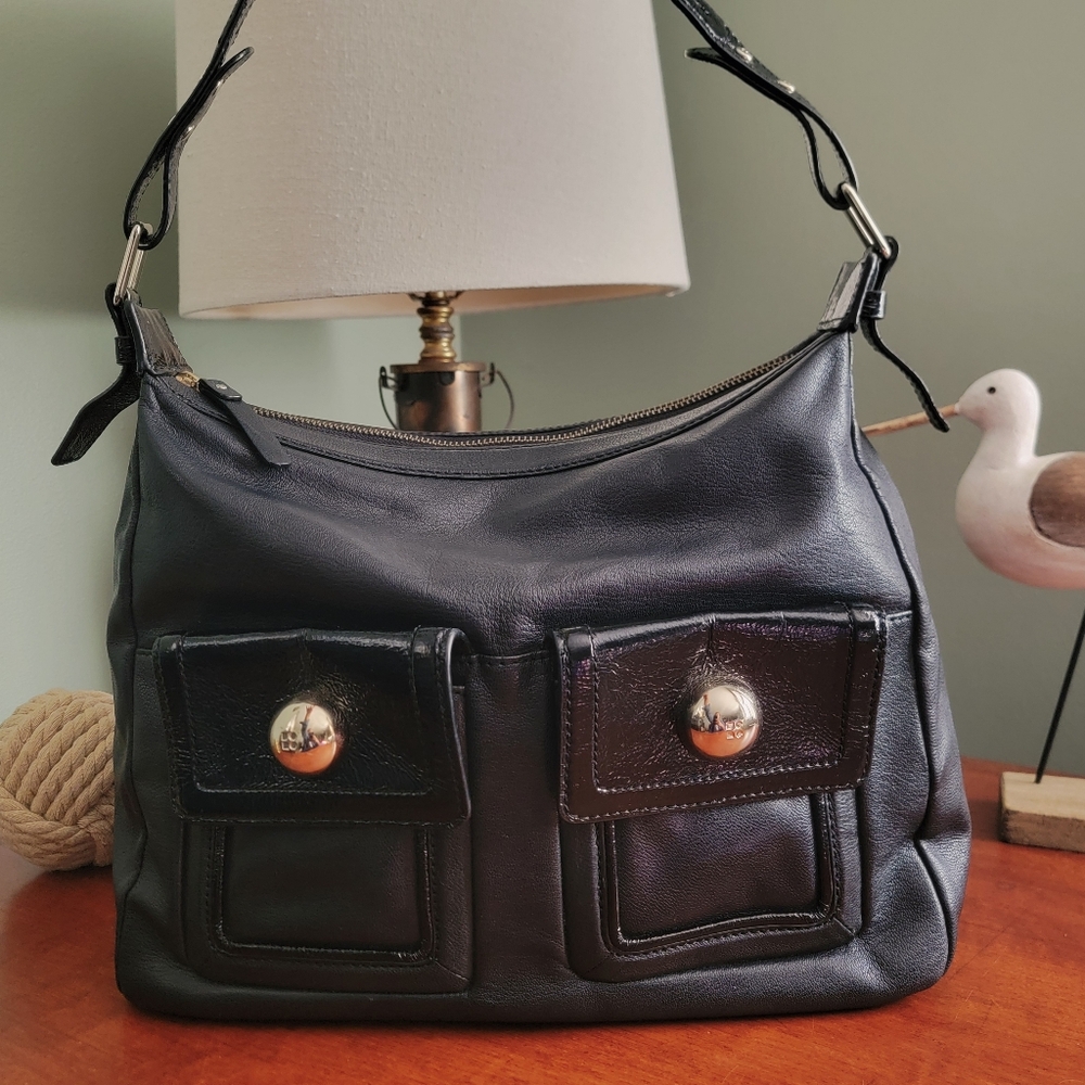 Kate Spade PXRU1309 Black Leather Cargo Pocket Shoulder Bag Y2K Purse
